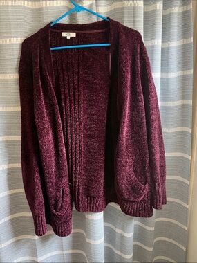 Chenille Open-Front Cardigan Sweater - Burgundy